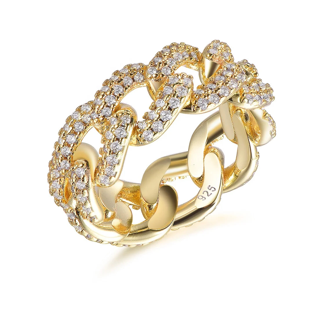 925 CZ diamond 18K gold cuban link ring for men Kirin Jewelry