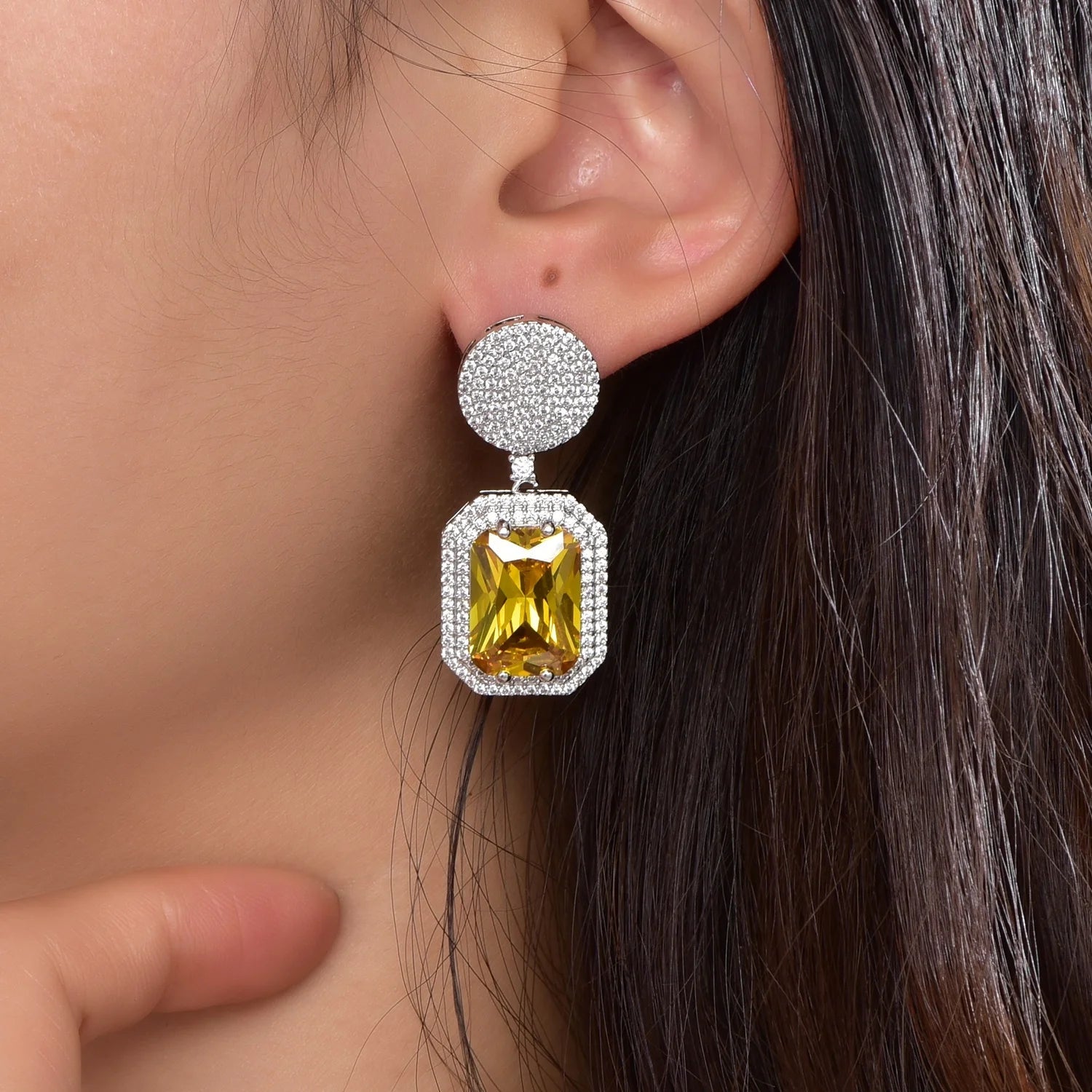 925 sterling silver drop earrings yellow crystal earrings pave cz canary zircon drop earrings Kirin Jewelry