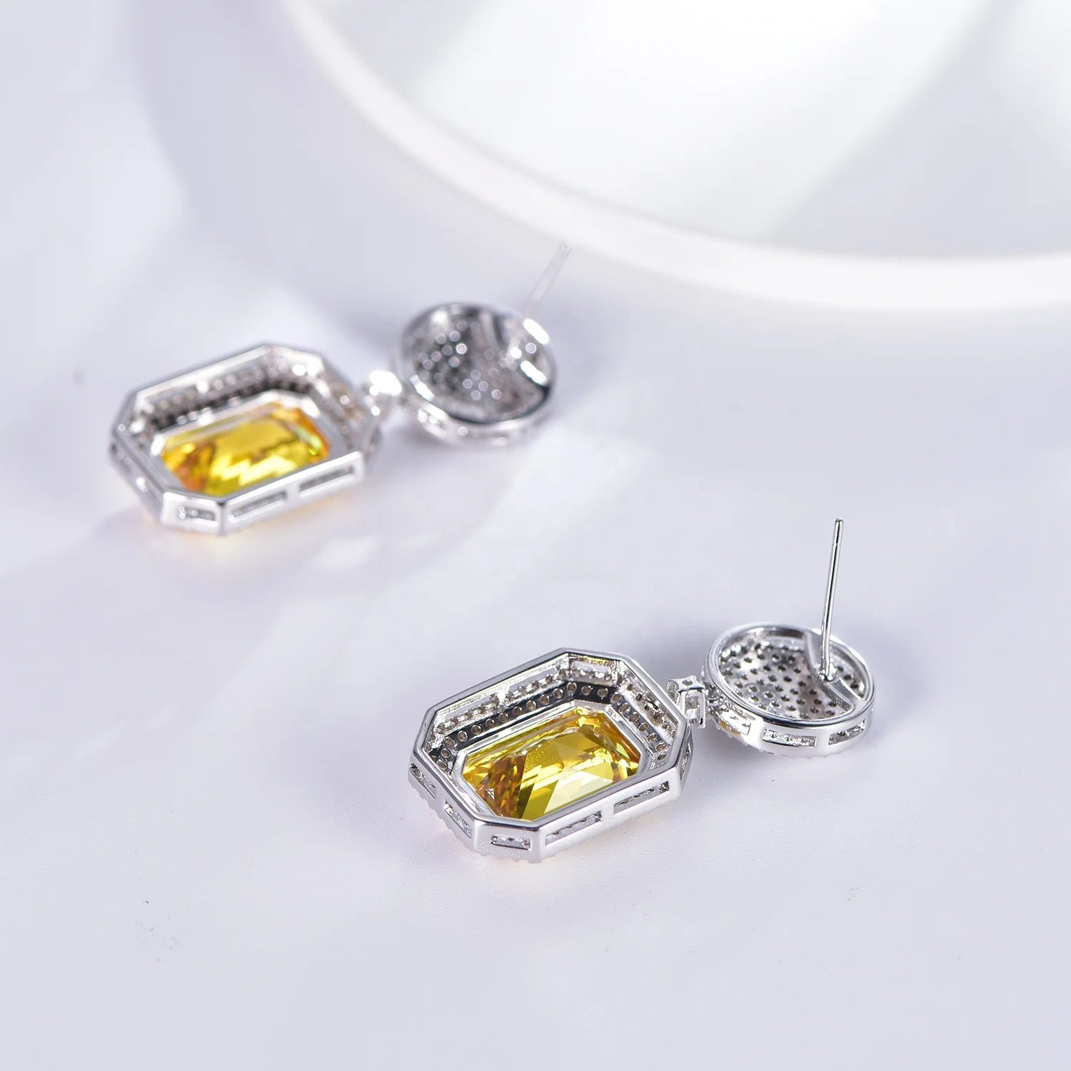 925 sterling silver drop earrings yellow crystal earrings pave cz canary zircon drop earrings Kirin Jewelry