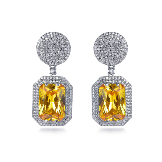 925 sterling silver drop earrings yellow crystal earrings pave cz canary zircon drop earrings Kirin Jewelry