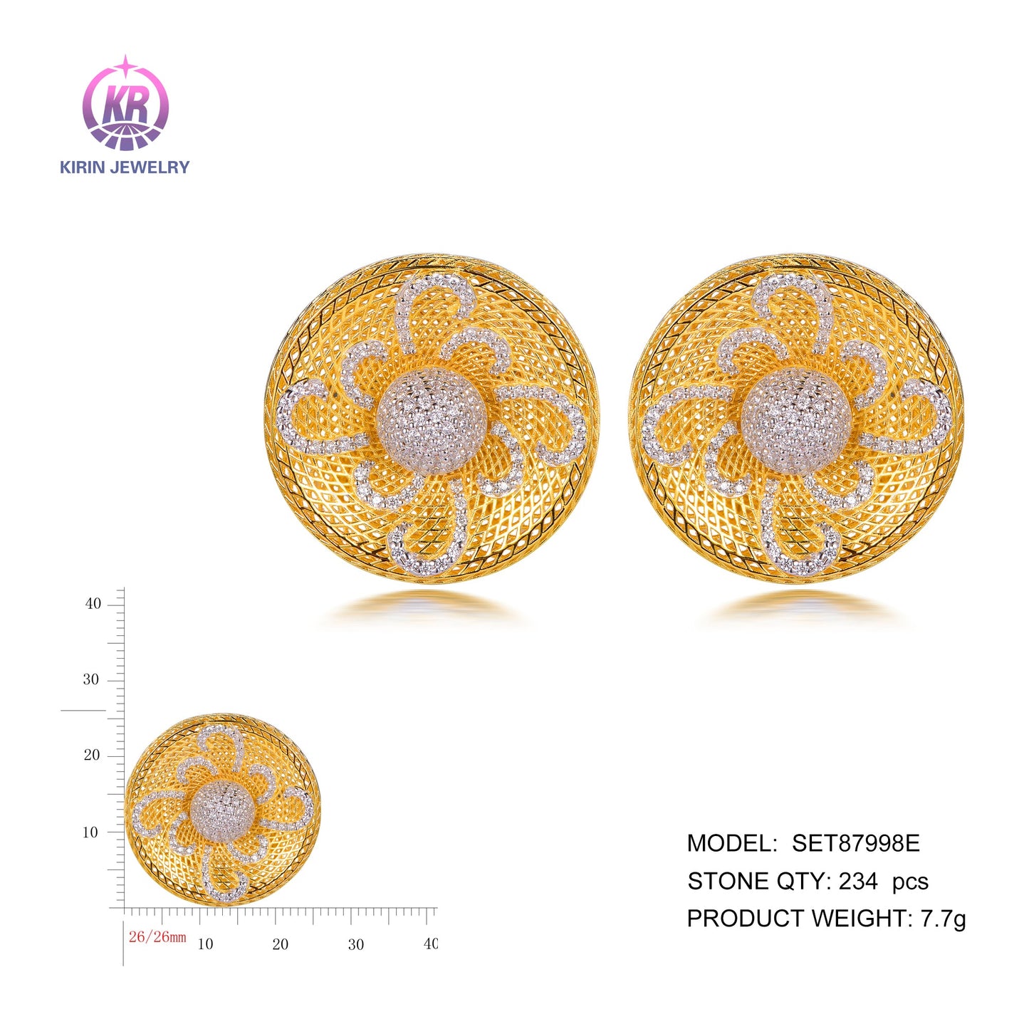 925 sterling silver earrings with Dual color Plating rhodium and 14K gold CZ SET87998E Kirin Jewelry