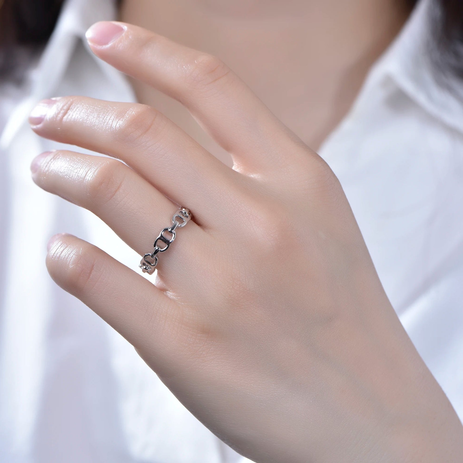 925 sterling silver geometric chain ring female European and American simple personality ring minority Kirin Jewelry