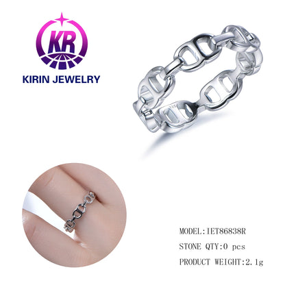 925 sterling silver geometric chain ring female European and American simple personality ring minority Kirin Jewelry