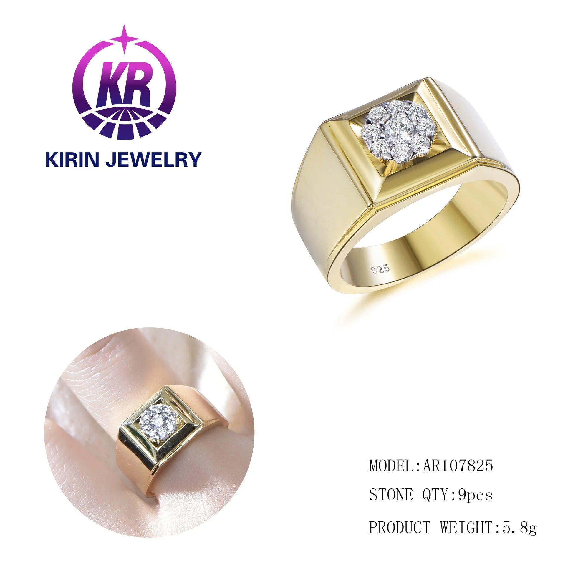 925 sterling silver mens diamond ring 14k gold men ring waterproof diamond real 18k gold pear shape genuine gold diamond ring Kirin Jewelry