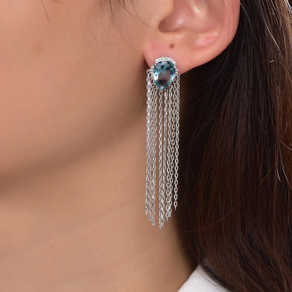 925 tassel diamond earrings crystal earrings long tassel 925 Sterling Silver tassel diamond earrings Kirin Jewelry