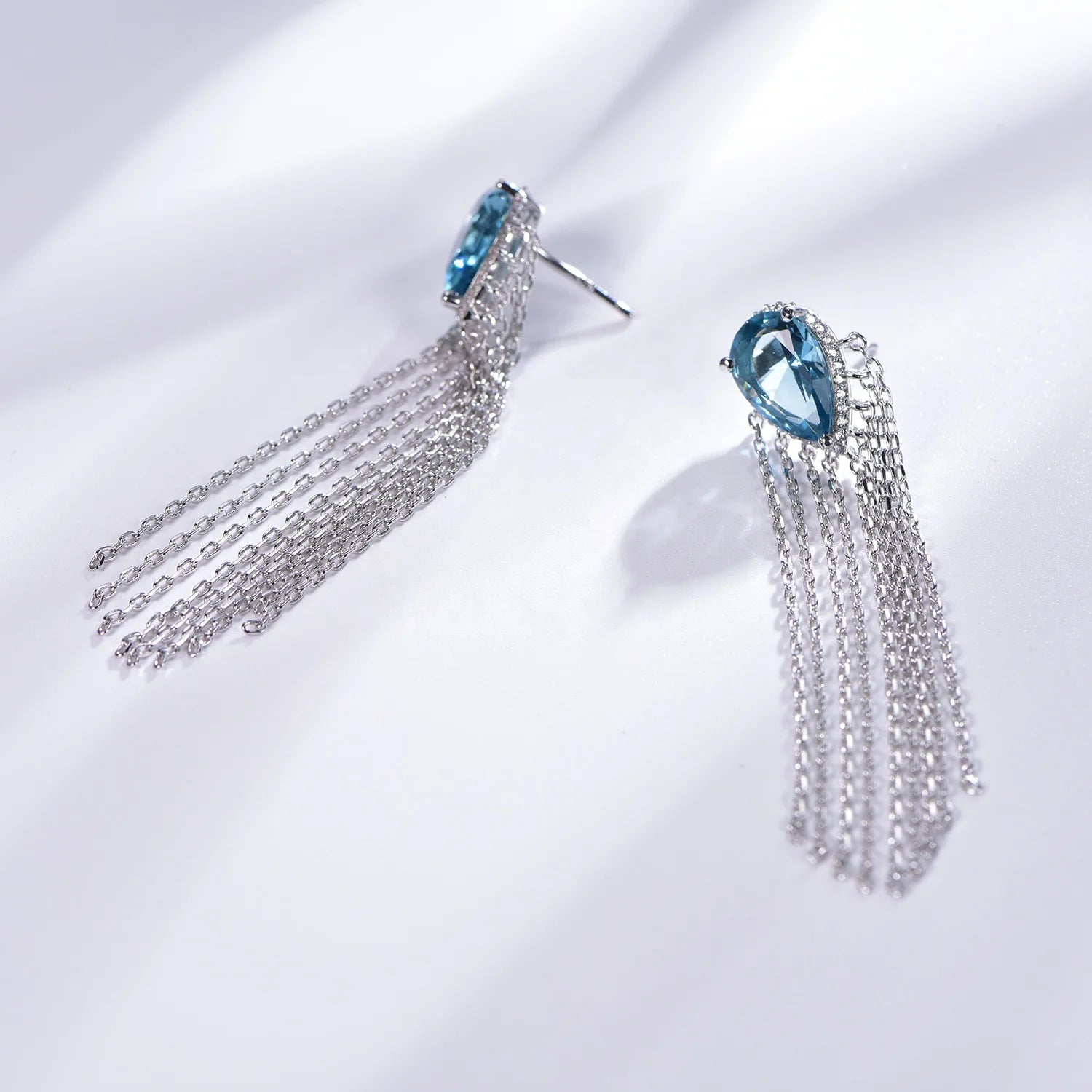 925 tassel diamond earrings crystal earrings long tassel 925 Sterling Silver tassel diamond earrings Kirin Jewelry