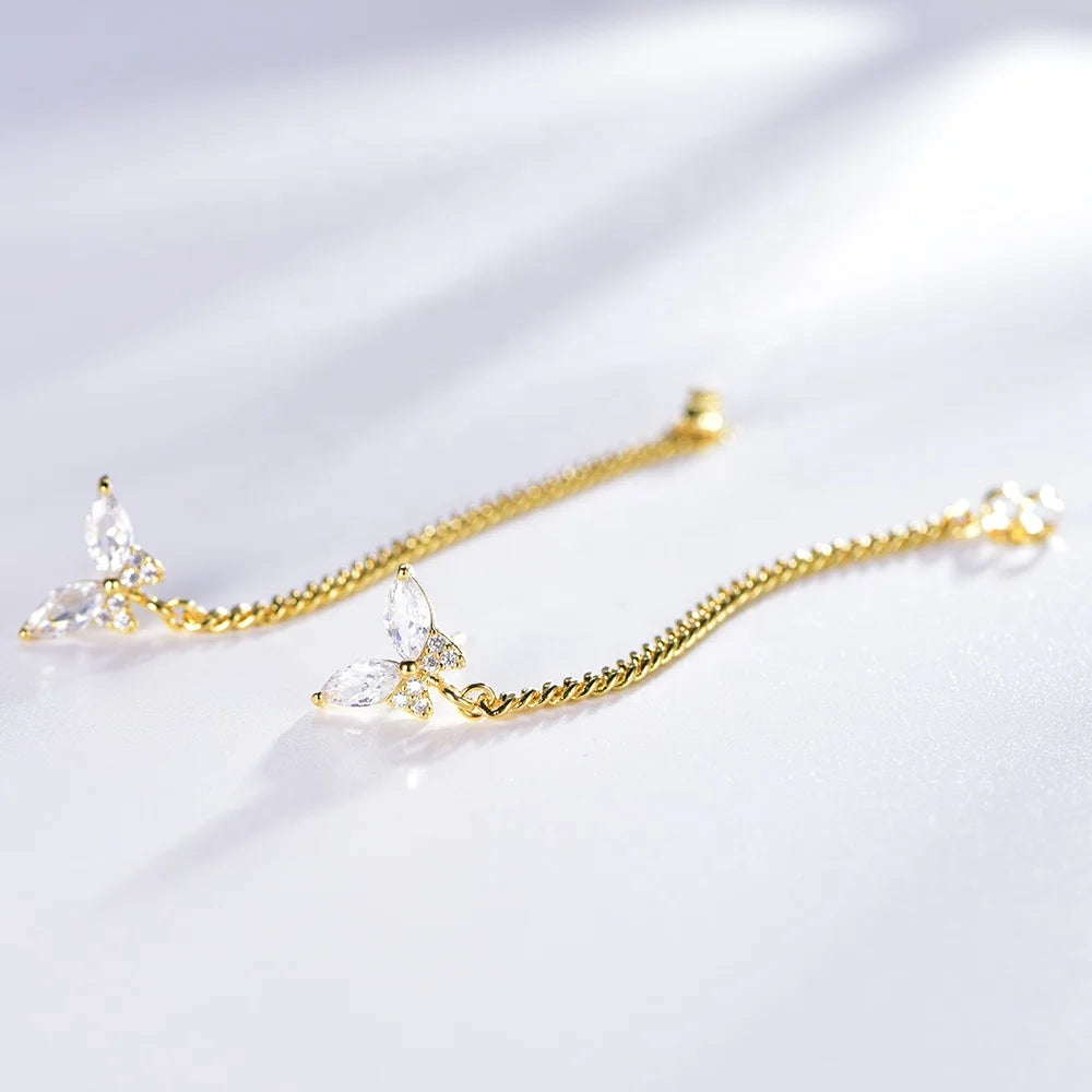 AAA CZ zircon cuban chain and earing sets butterfly tassel earrings 18k gold chain link tassel earrings Kirin Jewelry