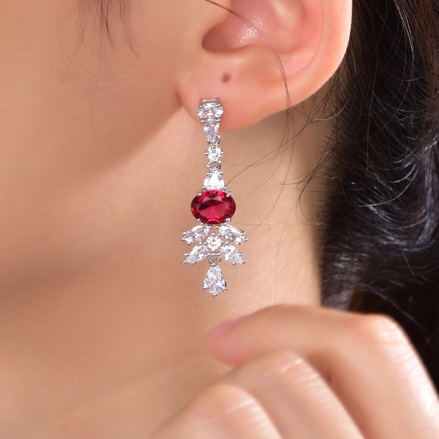 AAA CZ zircon sterling silver earring 925 natural ruby earrings red corundum diamond drop earrings Kirin Jewelry