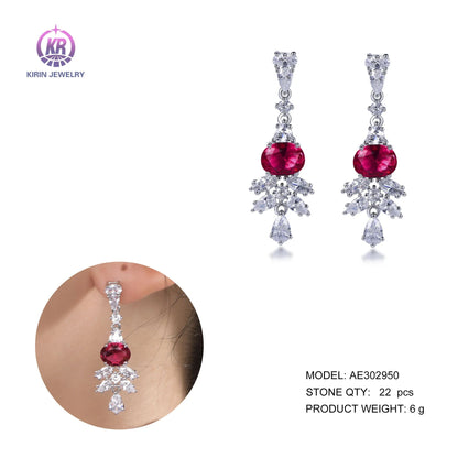 AAA CZ zircon sterling silver earring 925 natural ruby earrings red corundum diamond drop earrings Kirin Jewelry