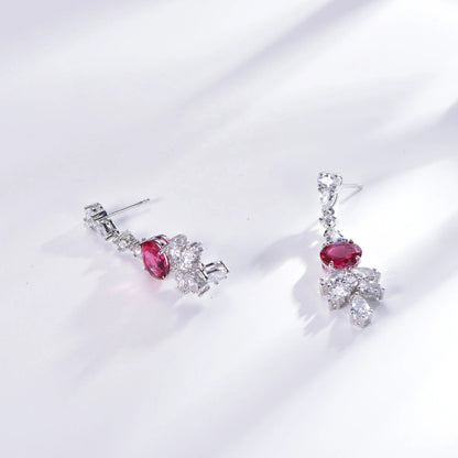 AAA CZ zircon sterling silver earring 925 natural ruby earrings red corundum diamond drop earrings Kirin Jewelry