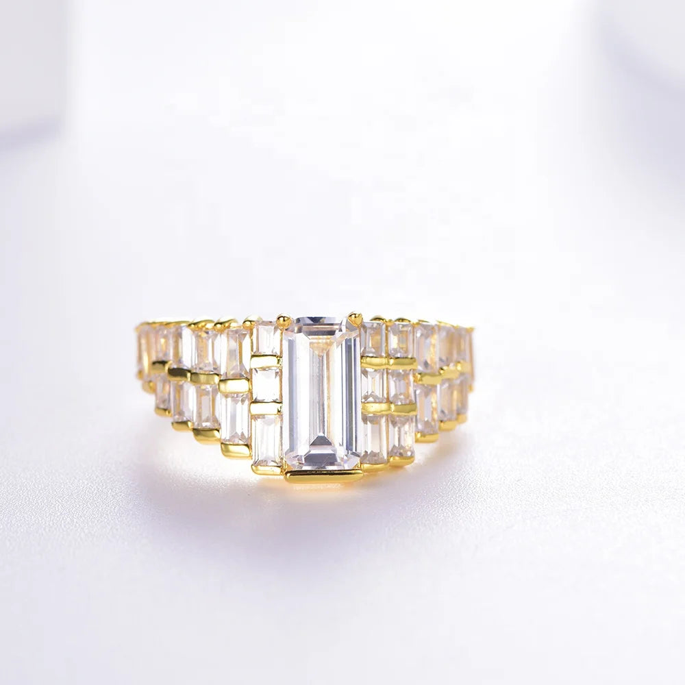 AAA Zirconia Pave Rings for Women Baguette 18k chunky gold plated rings 925 Silver 18k gold filled ring Kirin Jewelry
