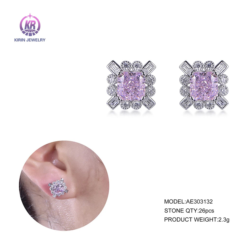 Amazon Hot Selling 925 Sterling Silver Amethyst Earrings Stud Stone Earrings Fashion Designer Earrings Popular Brands Kirin Jewelry