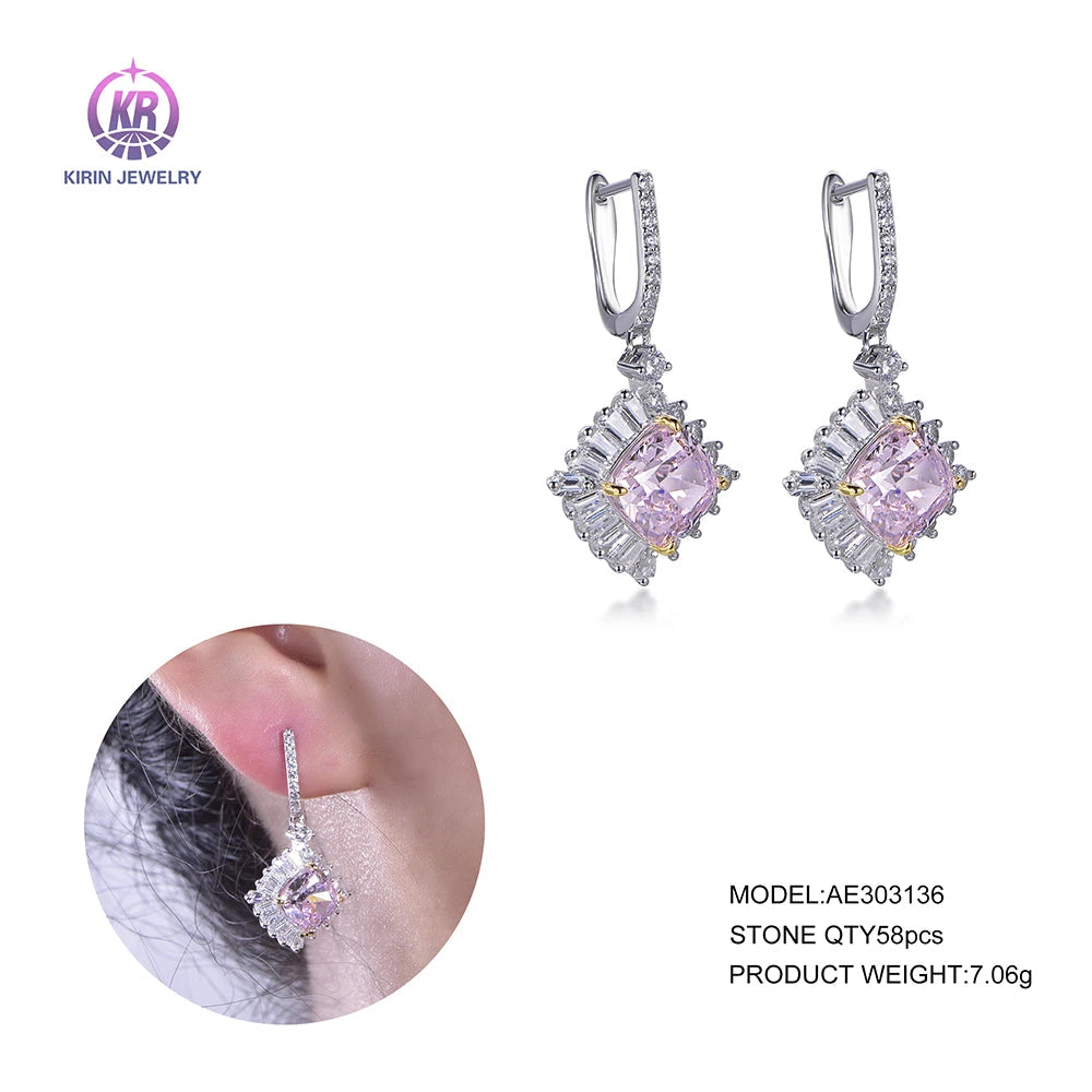 Amazon Hot Selling 925 Sterling Silver Amethyst Earrings Stud Stone Earrings Fashion Designer Earrings Popular Brands Kirin Jewelry