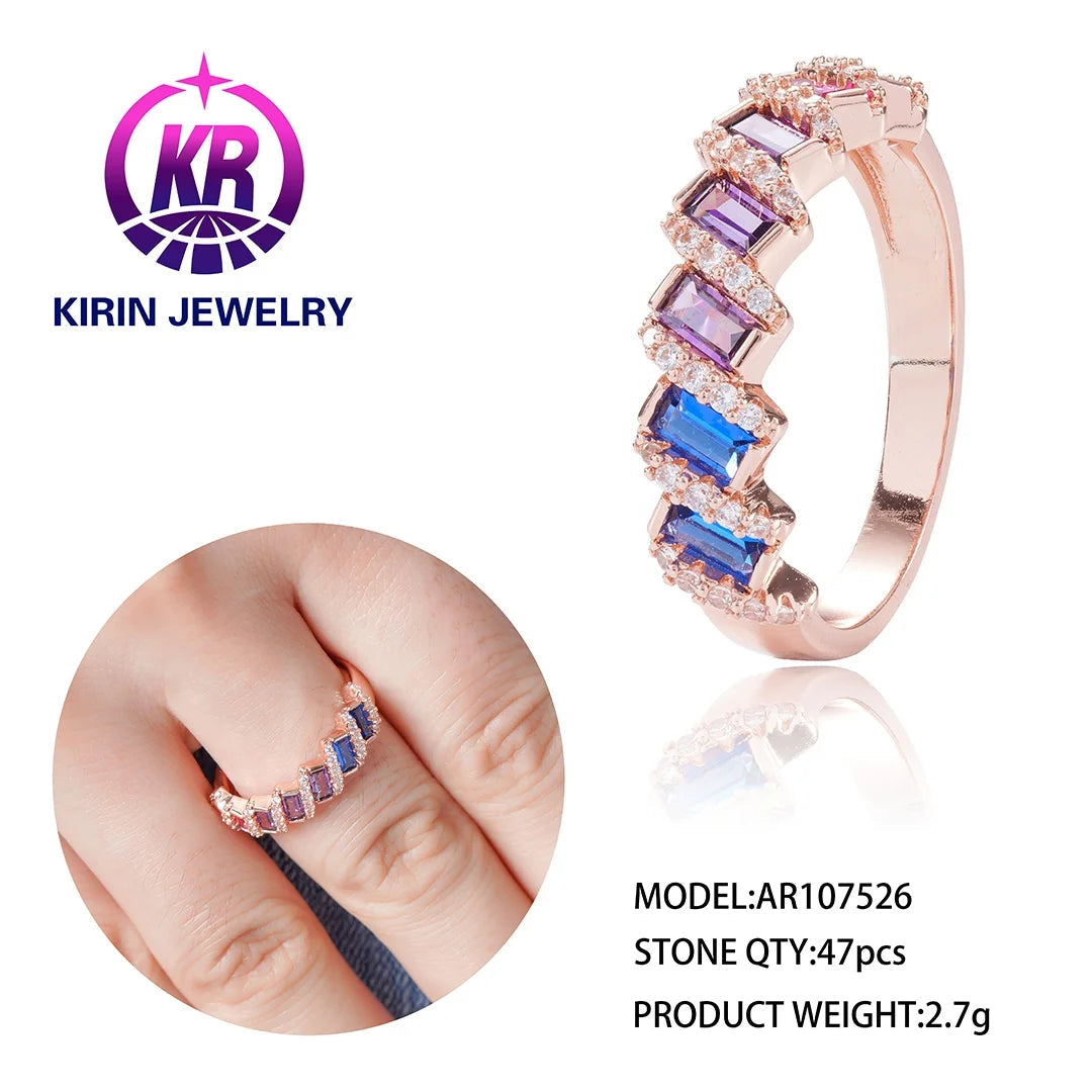Anillo Square Baguette Round Cut AAA CZ Multi Gemstone Diamond Rings 925 silver Rainbow Ring for Women Kirin Jewelry
