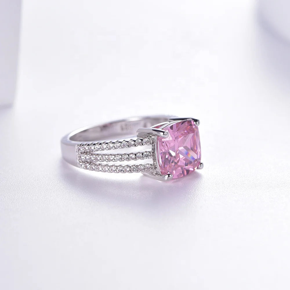 Anillos de boda Diamonds S925 Sterling Silver Diamond Ring Silver Engagement Rings Pink Zircon Ring Kirin Jewelry