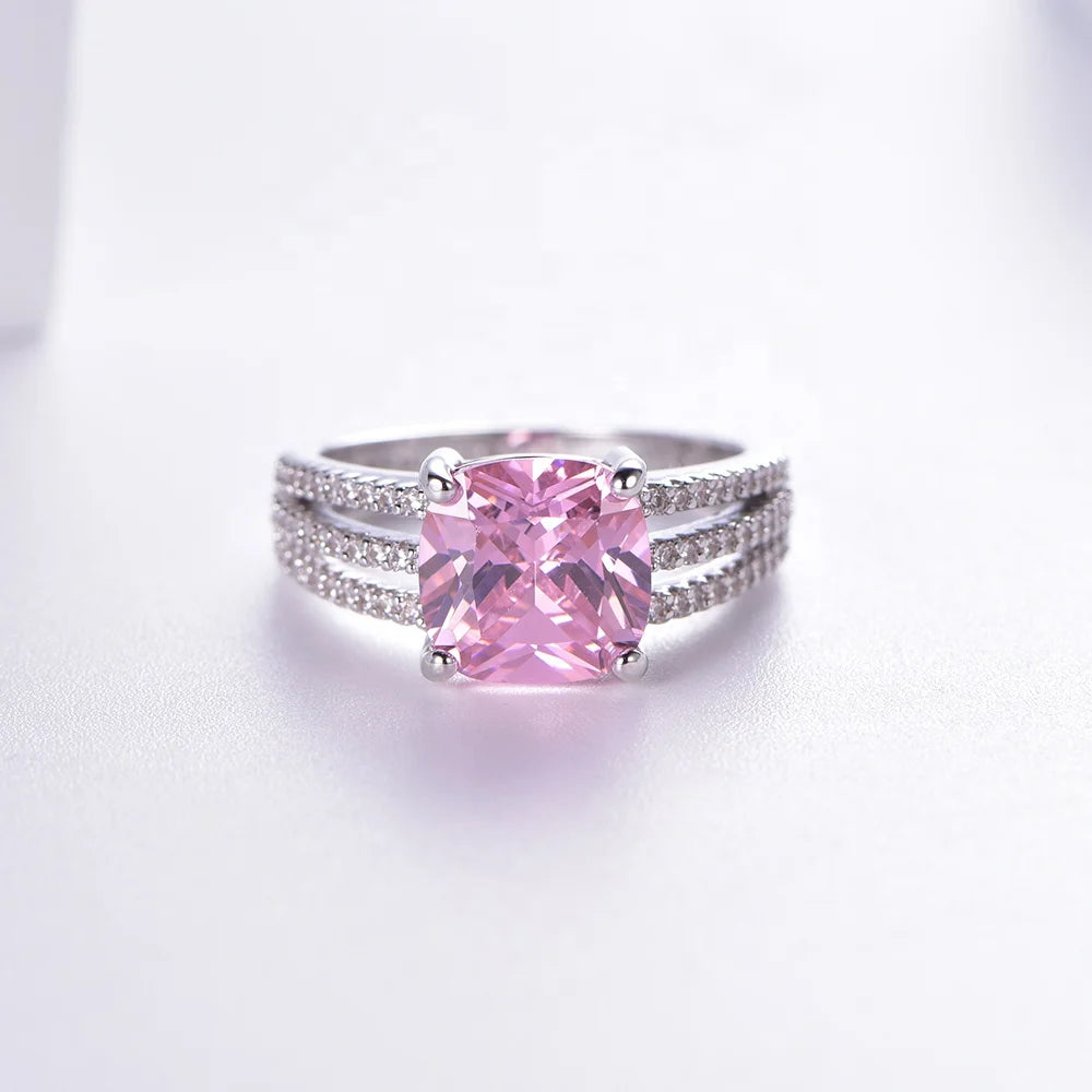 Anillos de boda Diamonds S925 Sterling Silver Diamond Ring Silver Engagement Rings Pink Zircon Ring Kirin Jewelry