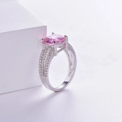 Anillos de boda Diamonds S925 Sterling Silver Diamond Ring Silver Engagement Rings Pink Zircon Ring Kirin Jewelry