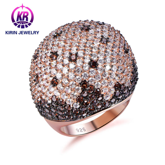 Big Round CZ Ring Hip Hop Rock Style Rose Gold Full diamond Bling Cubic Zircon Ring Luxury Jewelry Gift Women Kirin Jewelry