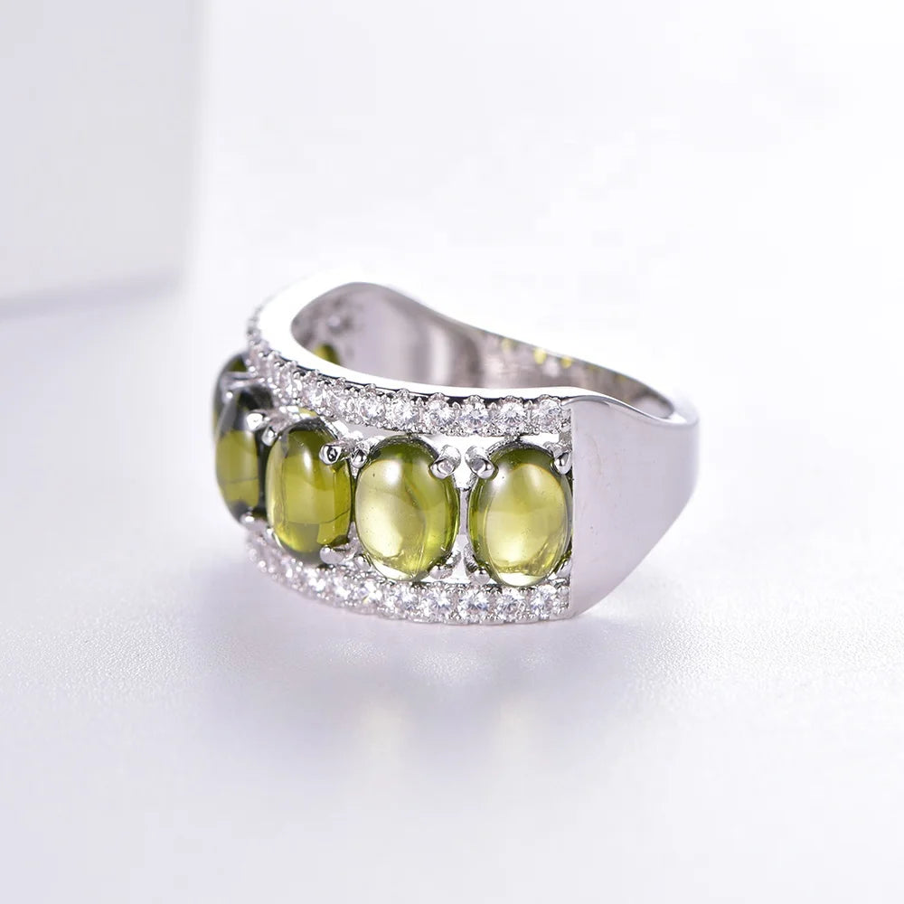 Bling 5a CZ 925 Sterling Silver ring Green Peridot Ring Gemstone Topaz Micro Prong Setting Peridot Rings Kirin Jewelry