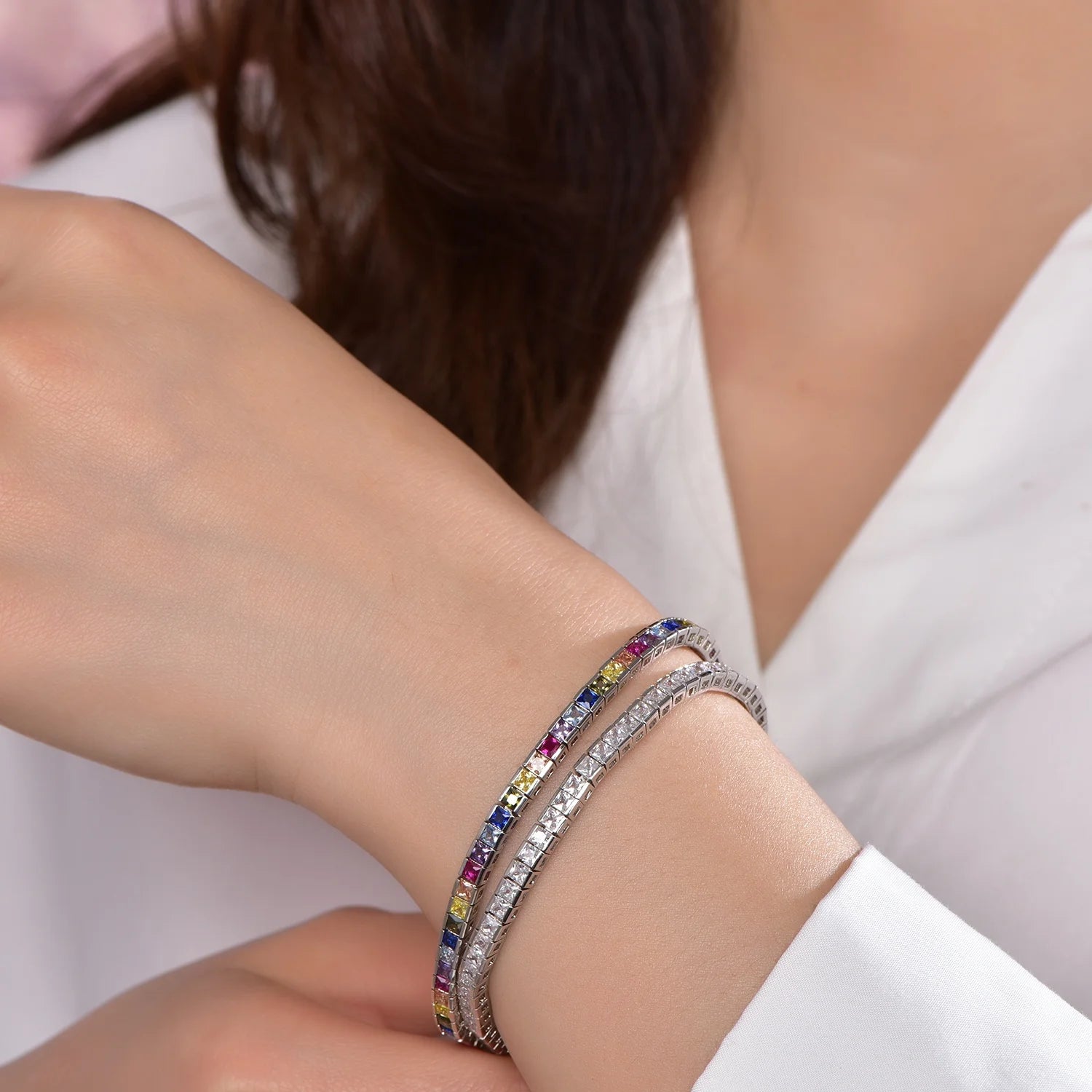 Bracciale rainbow sapphire tennis bracelet 925 silver white gold tennis chain lab diamond tennis bracelet Kirin Jewelry