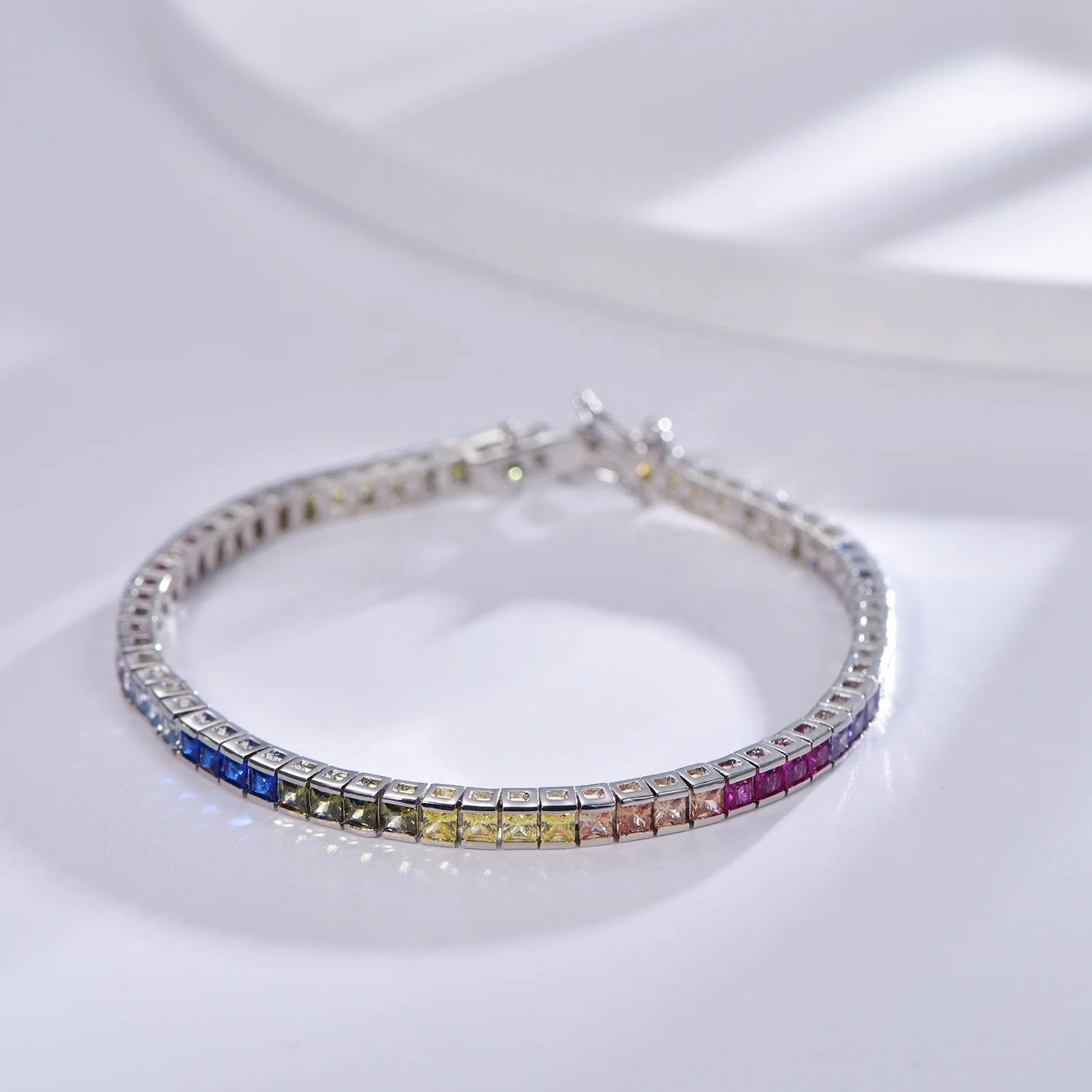 Bracciale rainbow sapphire tennis bracelet 925 silver white gold tennis chain lab diamond tennis bracelet Kirin Jewelry