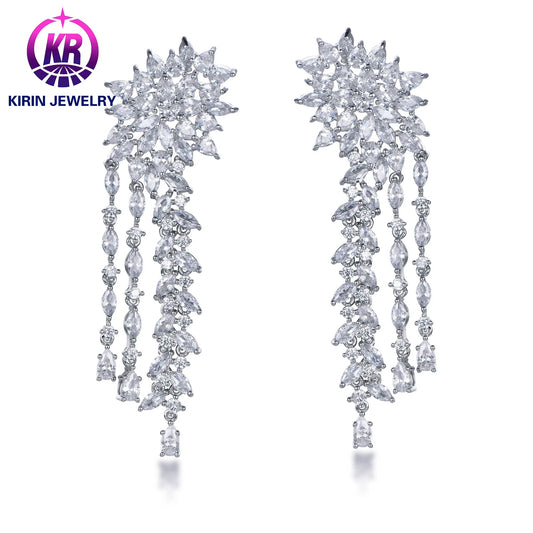 Bridal jewelry exquisite 925 sterling silver earrings  dazzling fashionable and luxurious European style pendant earrings Kirin Jewelry