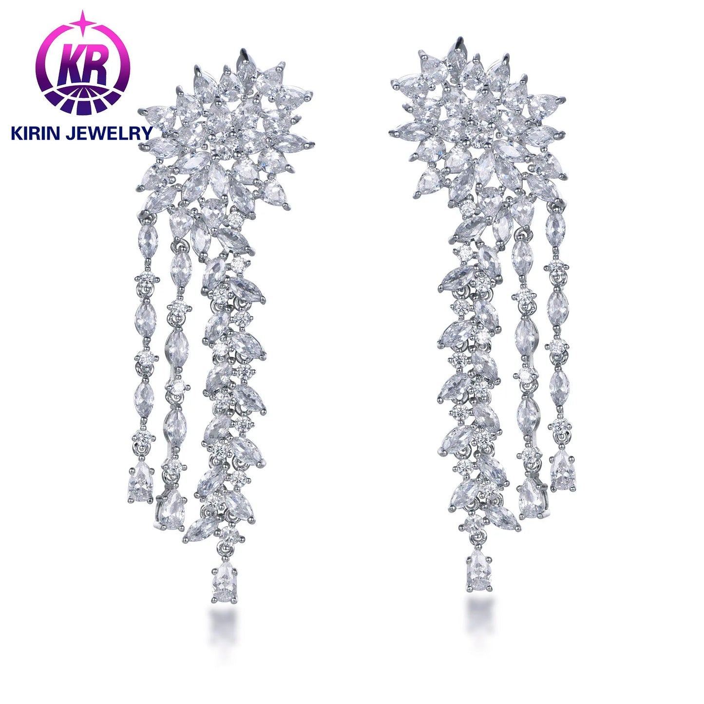 Bridal jewelry exquisite 925 sterling silver earrings dazzling fashionable and luxurious European style pendant earrings Kirin Jewelry