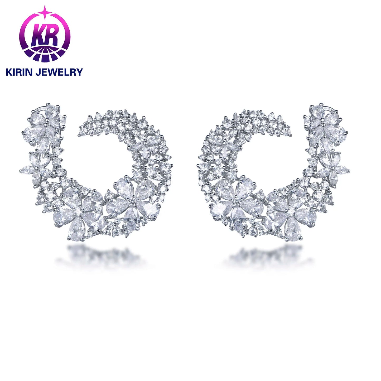 Bride Jewelry Bride Earrings White Cubic Zirconia Crystal Earrings Women's Wedding 925 Sterling Silver Diamond Earrings Kirin Jewelry