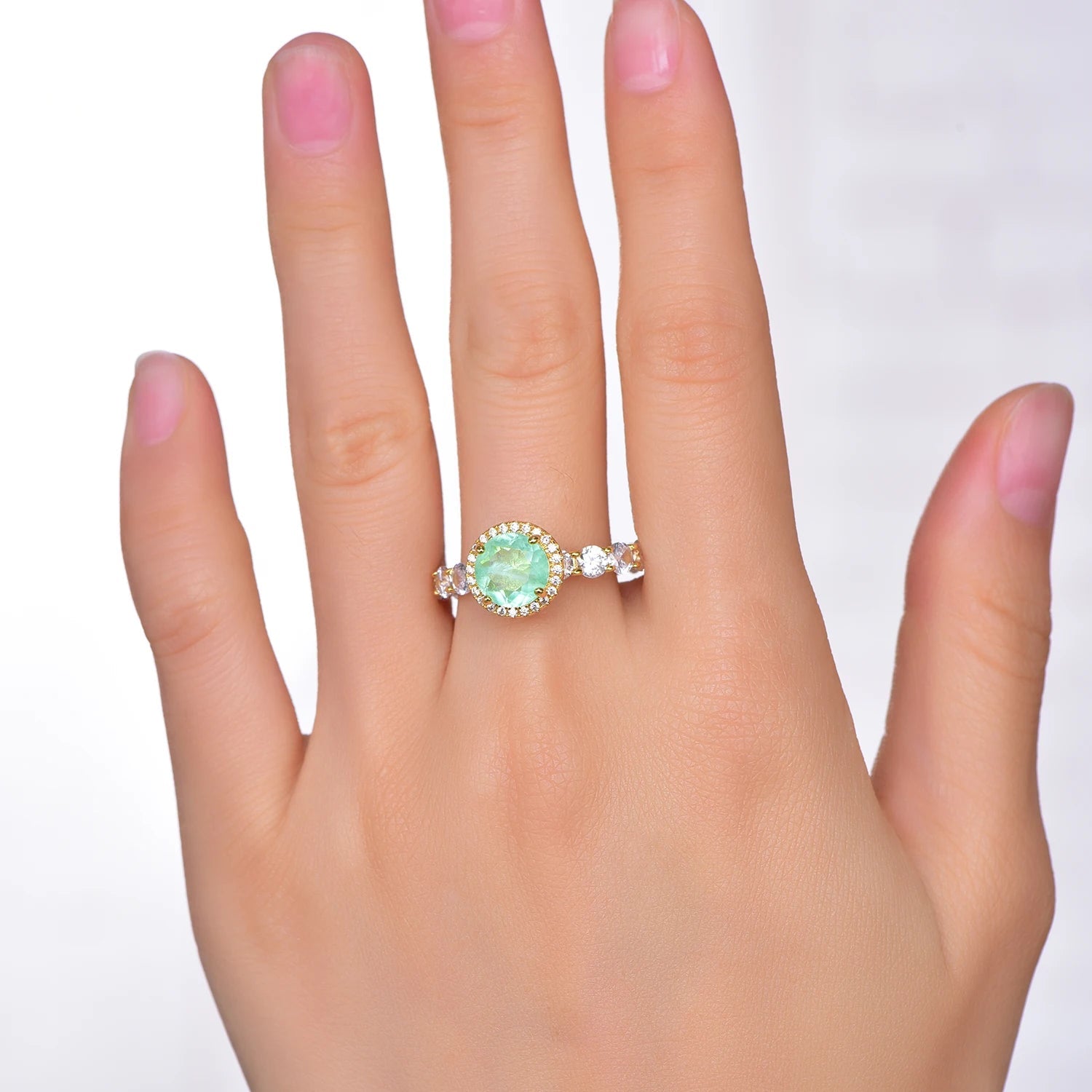CBX18 Paraiba & 3A White Cubic Zirconia ring simple style 925 Sterling Silver size precious gem lady Kirin Jewelry
