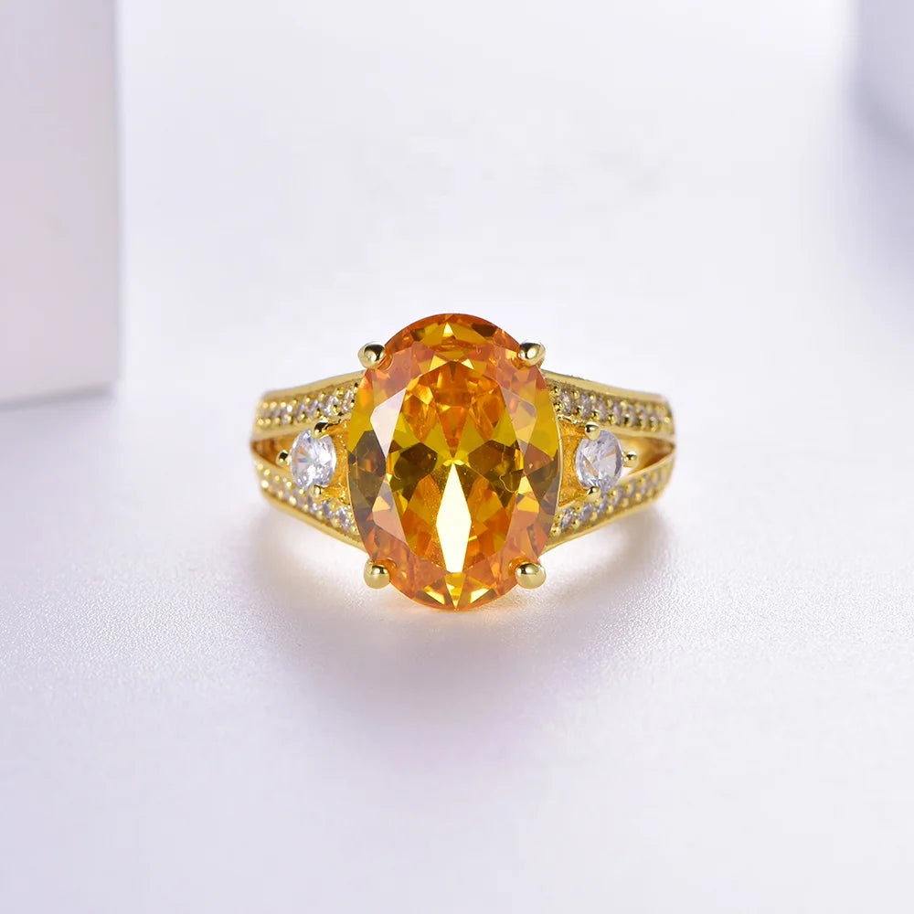 China Wholesale American 14k Gold Plated Ring Prong Setting Canary Diamond Ring 18K Gold Ring Women Wedding Jewelry Kirin Jewelry