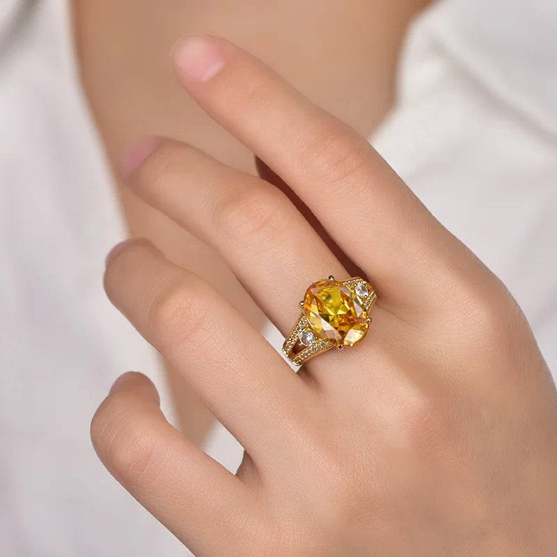 China Wholesale American 14k Gold Plated Ring Prong Setting Canary Diamond Ring 18K Gold Ring Women Wedding Jewelry Kirin Jewelry