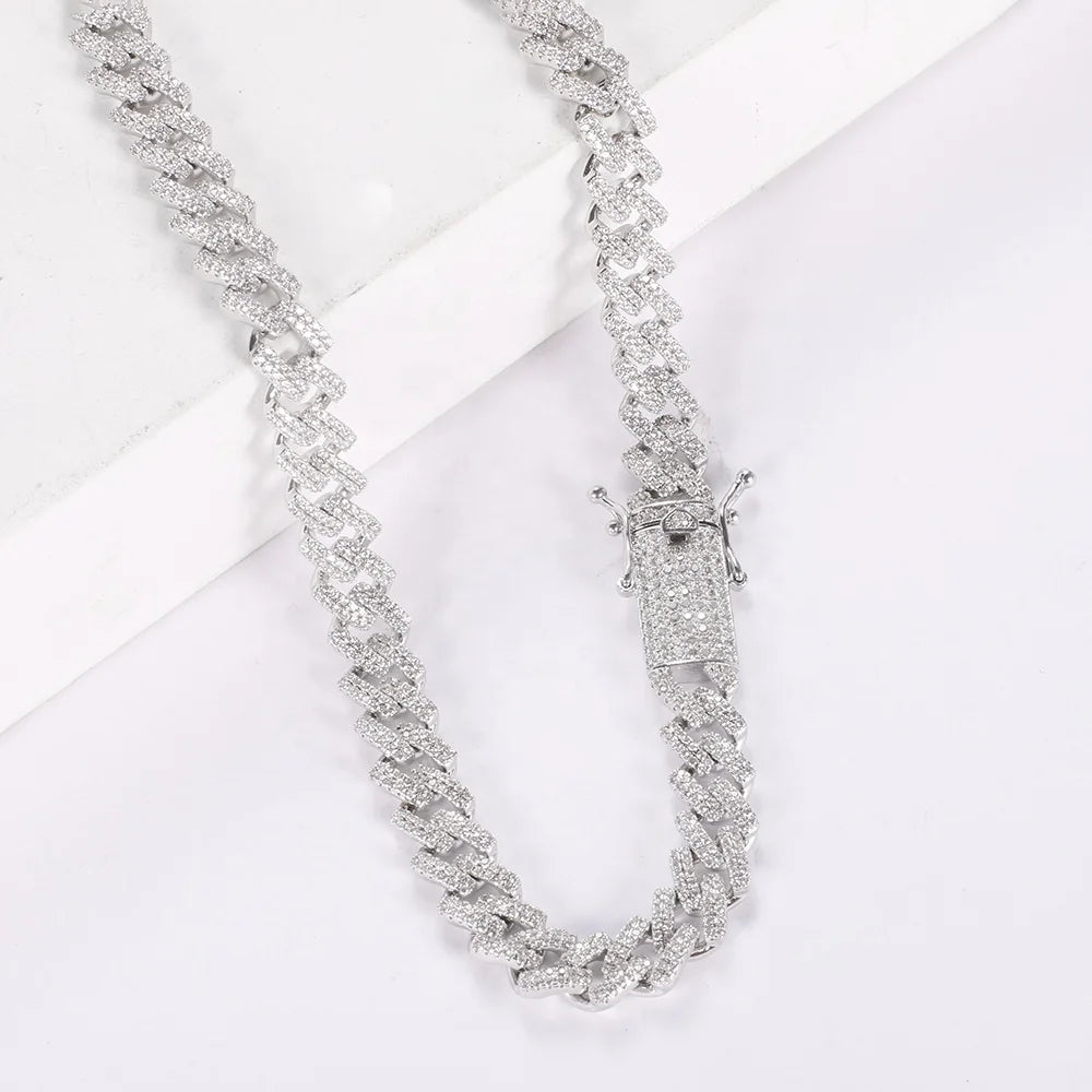 China Wholesale Zircon Cuban Chain Necklace for Men 925 Sterling Silver Necklace 925 Silver Baguette Mens Gold Plated Necklace Kirin Jewelry