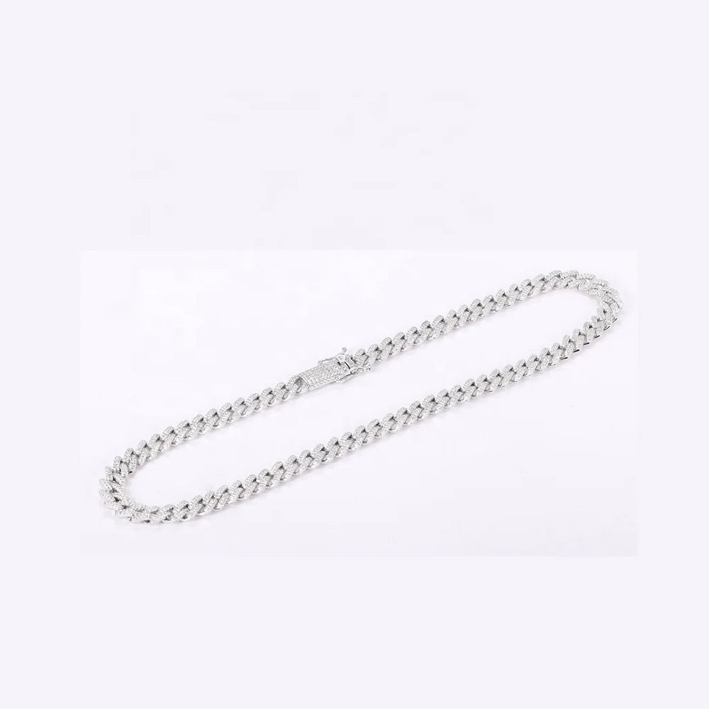 China Wholesale Zircon Cuban Chain Necklace for Men 925 Sterling Silver Necklace 925 Silver Baguette Mens Gold Plated Necklace Kirin Jewelry