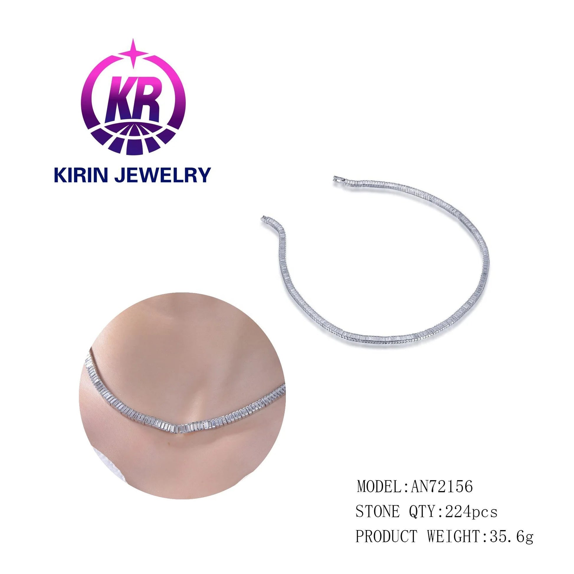 Circle Choker Necklace 925 Sterling Silver Baguette Cut Tennis Chain Beaded Chain Necklace for Women Big Statement Necklace Kirin Jewelry