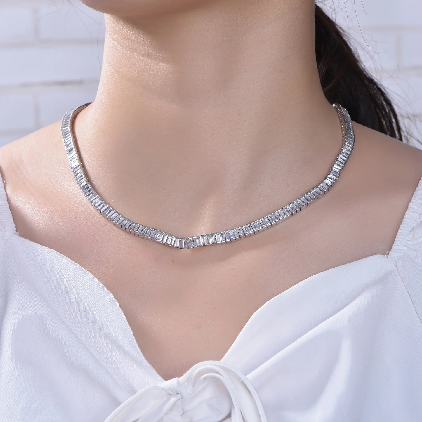 Circle Choker Necklace 925 Sterling Silver Baguette Cut Tennis Chain Beaded Chain Necklace for Women Big Statement Necklace Kirin Jewelry