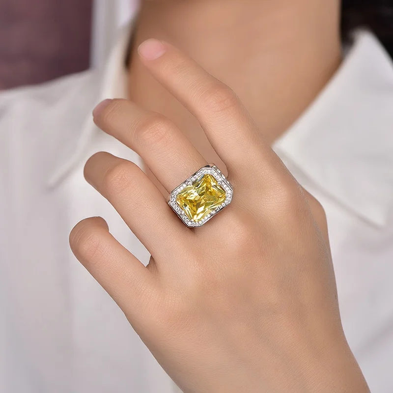 Classic Jewelry Women Gemstone Fashion 925 Sterling Silver Natural Garnet Citrine Rings CZ Diamond Ring Kirin Jewelry