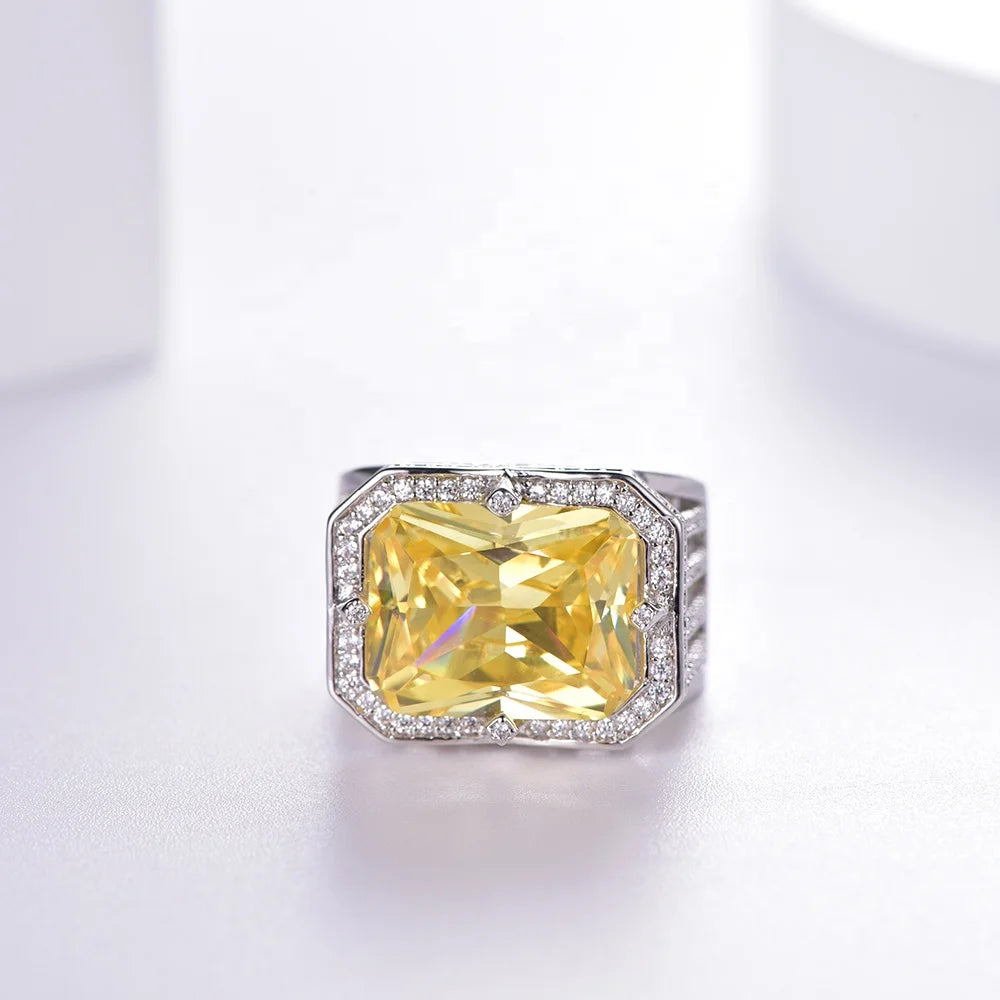 Classic Jewelry Women Gemstone Fashion 925 Sterling Silver Natural Garnet Citrine Rings CZ Diamond Ring Kirin Jewelry