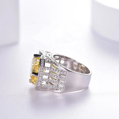 Classic Jewelry Women Gemstone Fashion 925 Sterling Silver Natural Garnet Citrine Rings CZ Diamond Ring Kirin Jewelry