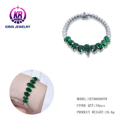 Classic green crystal stone special design 925 sterling silver bangle elegant women bangle Kirin Jewelry