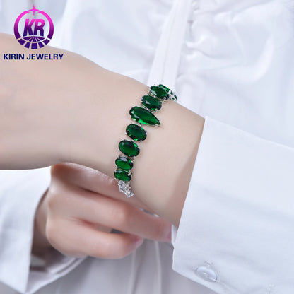 Classic green crystal stone special design 925 sterling silver bangle elegant women bangle Kirin Jewelry