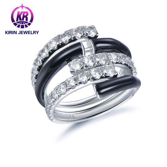 Classical sterling silver layered finger ring multi layer irregular ring diamond rings for wedding band Kirin Jewelry