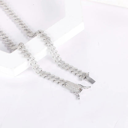 Collar for Men 925 Sterling Silver Cuban Necklace men's Miami Cuban Link Curb Cuban Chain Necklace Silver Diamond Necklace Kirin Jewelry