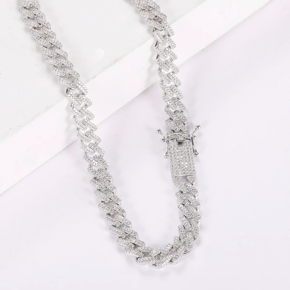Collar for Men 925 Sterling Silver Cuban Necklace men's Miami Cuban Link Curb Cuban Chain Necklace Silver Diamond Necklace Kirin Jewelry