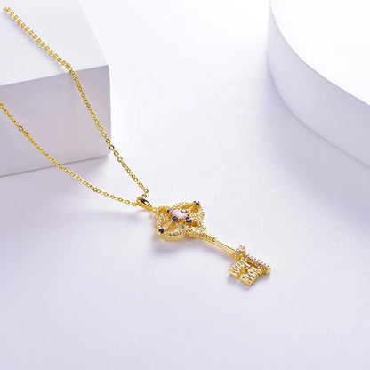 Cross Pendant Necklace for Men Sterling Silver Crystal Cross Necklace Zircon 18K Gold Key Pendant Kirin Jewelry