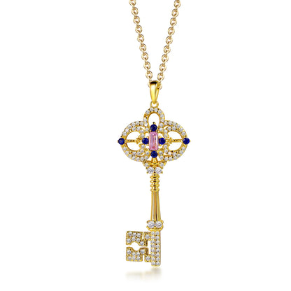 Cross Pendant Necklace for Men Sterling Silver Crystal Cross Necklace Zircon 18K Gold Key Pendant Kirin Jewelry