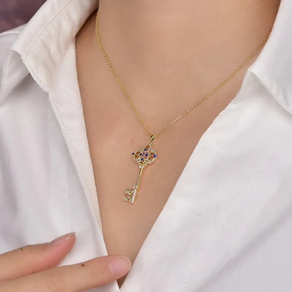 Cross Pendant Necklace for Men Sterling Silver Crystal Cross Necklace Zircon 18K Gold Key Pendant Kirin Jewelry