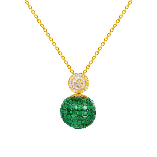 Crystal Slide Ball Pendant Necklace 18" green spinel pave ball pendant 18k gold necklace pendant Kirin Jewelry