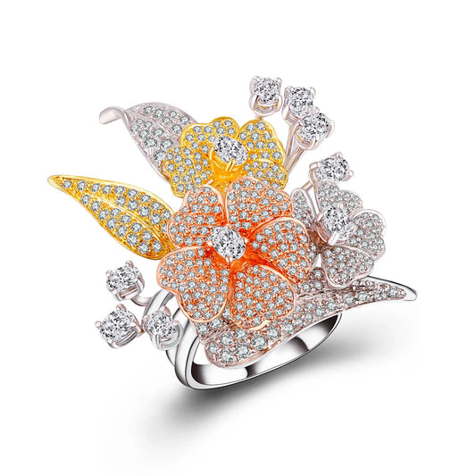 Cubic Zirconia new Fashion Jewelry Newest Design Yellow Gold Flower Ring Kirin Jewelry