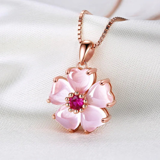 Cupronickel Female Natural Stone Rose Gold Plated Jewelry Clavicle Necklace Jewelry Chain Necklace Peach blossom Crystal Pendant Kirin Jewelry