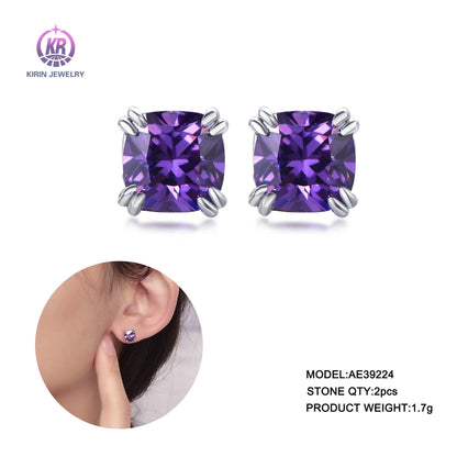 Custom Color Diamond Earrings Fusion Stone Amethyst Diamond Stud Earrings 925 sterling silver earrings Kirin Jewelry